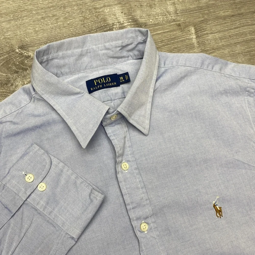 Polo Ralph Lauren Shirt Mens 2XL Blue Solid Oxford Long‎ Sleeve Button Down
